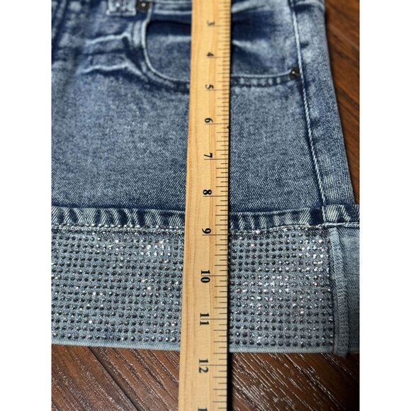 NEW Y2k Edge Womens M Denim Mini Skirt Rhinestone Trim Sparkle Bling Club party - Picture 10 of 10
